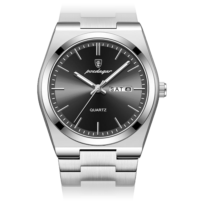 Reloj Poedagar 930 dial negro, acero inoxidable